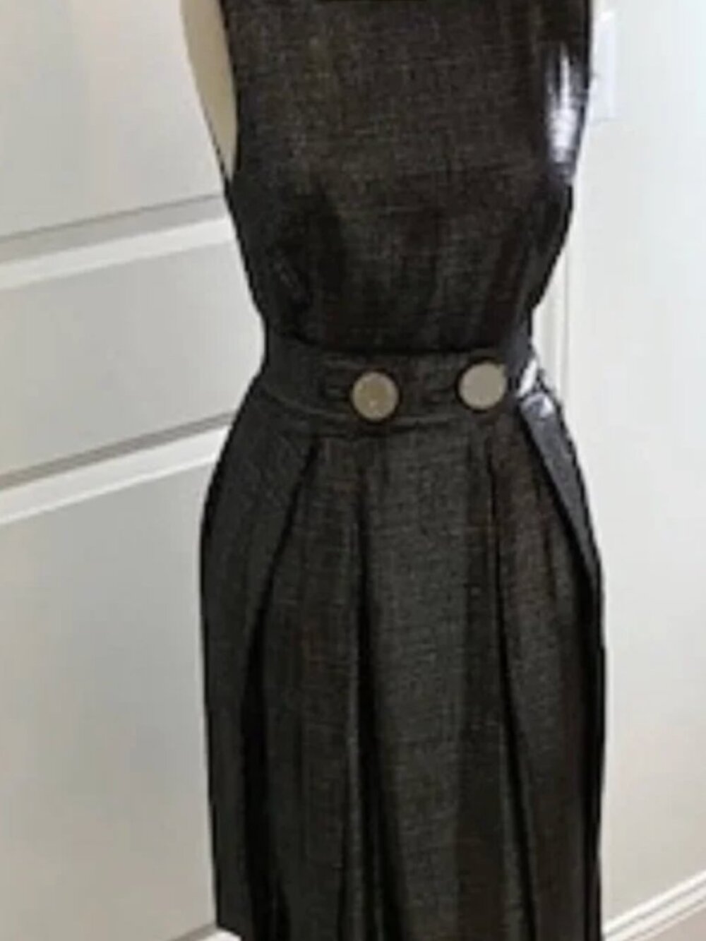 Pleated Dress Metallic Black & Silver Belted Pockets Lined Size 6